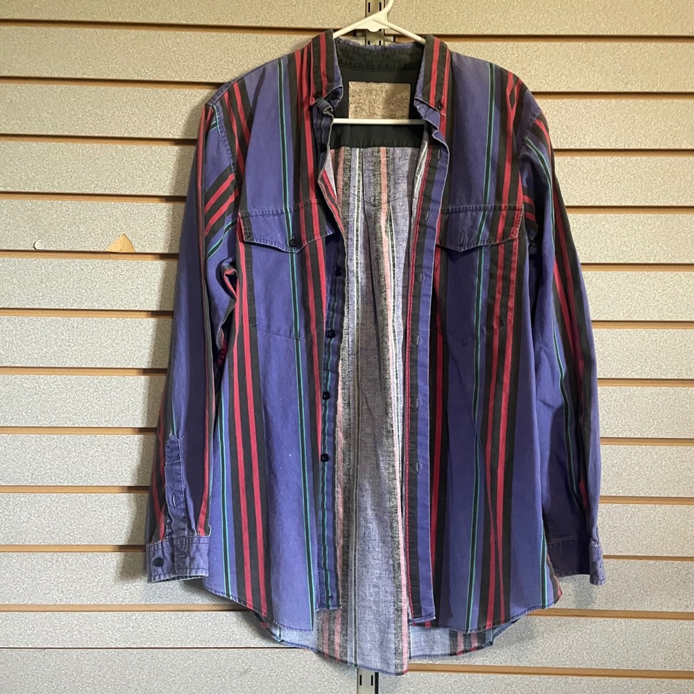 VTG Striped Button Up Shirt Long Sleeve Western Style Casual Menswear Cowboy 90s